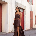 Falda larga Amaia color moro, look completo