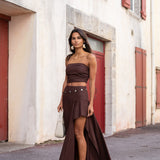 Falda larga Amaia color moro, look completo