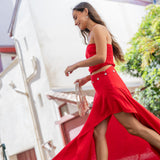 Falda larga Amaia roja, vista caminando