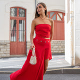 Falda larga Amaia roja, vista en movimiento