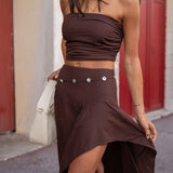 Top Amaia color moro sin tirantes, vista frontal