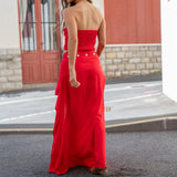 Top Amaia rojo sin tirantes, vista de espalda