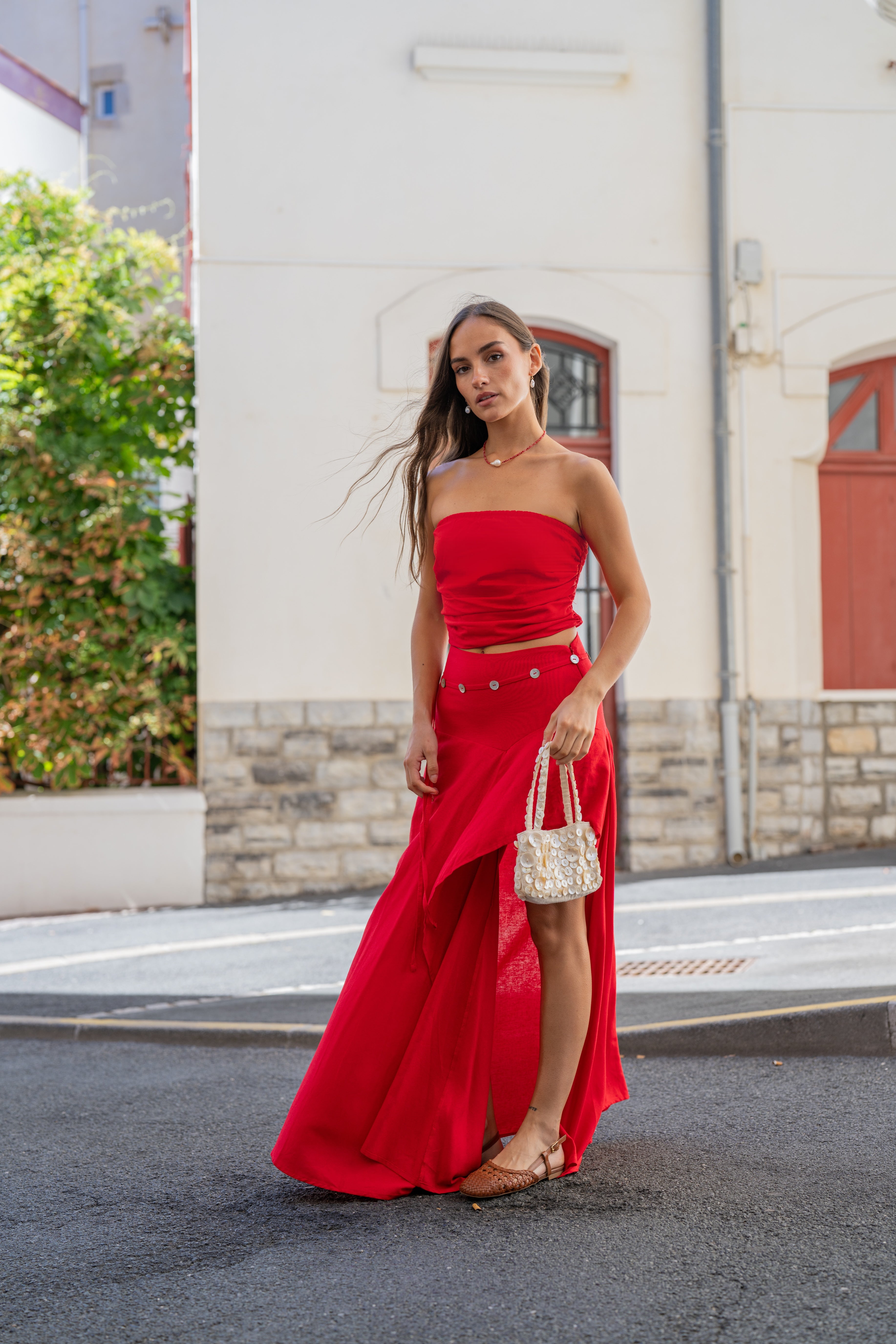 Top Amaia rojo con Falda Amaia roja, look completo