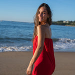 Vestido corto strapless Maré rojo, vista lateral