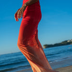 Vestido largo degradé Sunset rojo, detalle de la falda