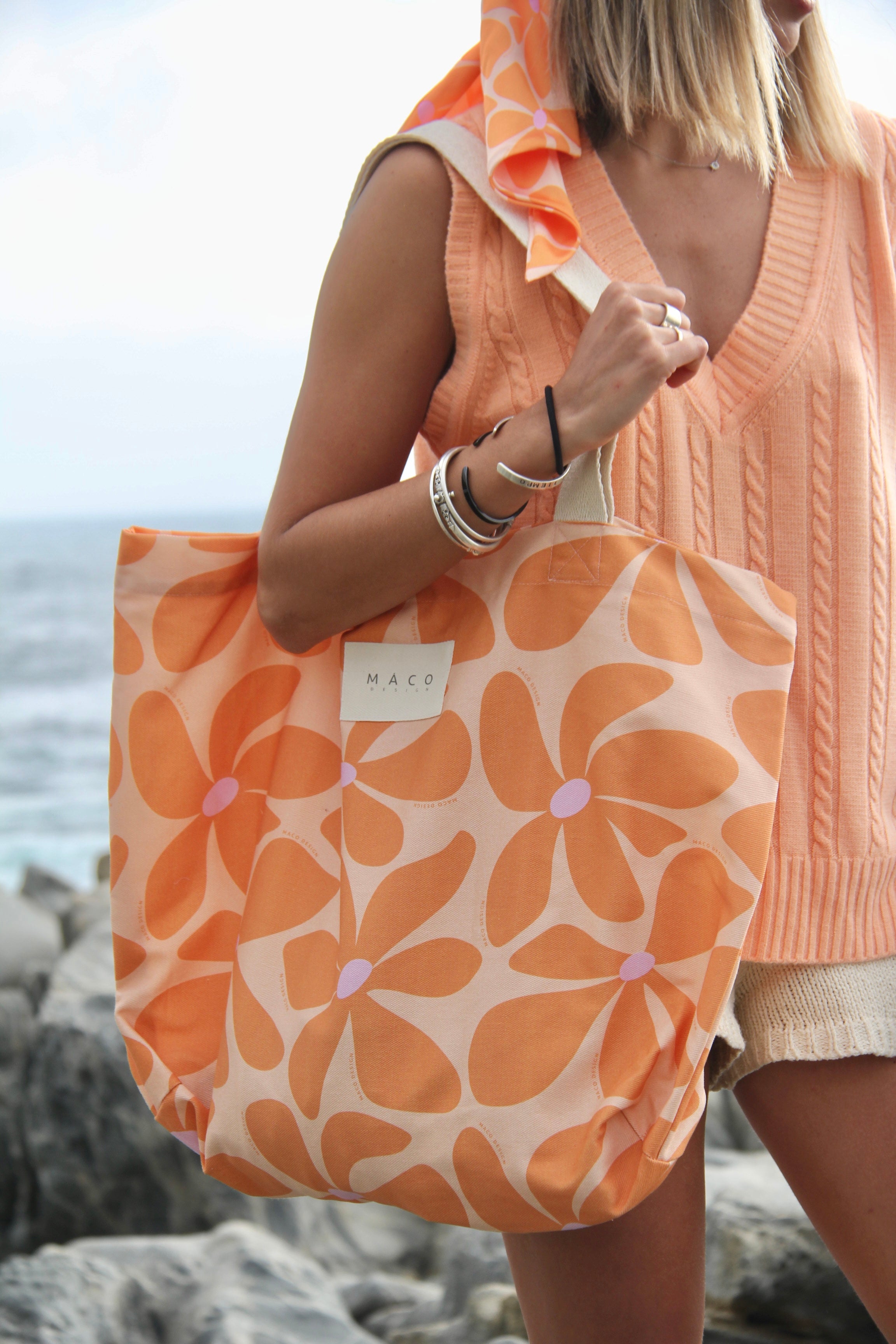 Bolso de Playa Orange Flowers - Macodesign